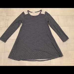 Striped Dress with Flower Embellishments